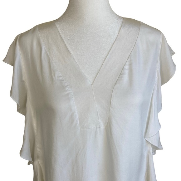 Johnston & Murphy Boho V-neck Ruffle Blouse Top White Size M - Picture 5 of 16